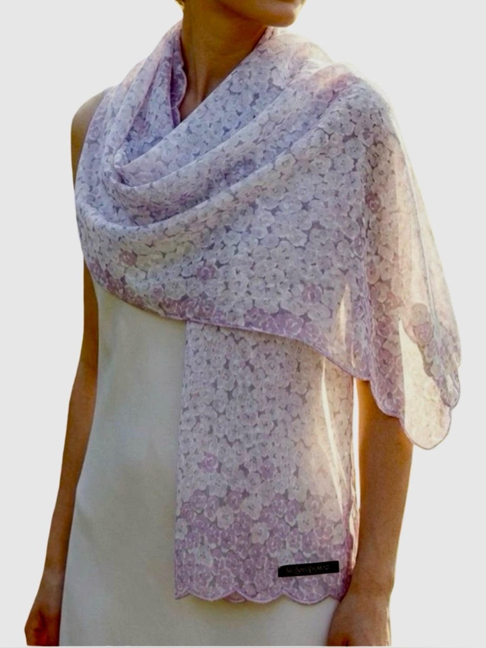 Yves Saint Laurent *NEW* Floral Lavender Pink & White Scarf - 13"x59" NWT